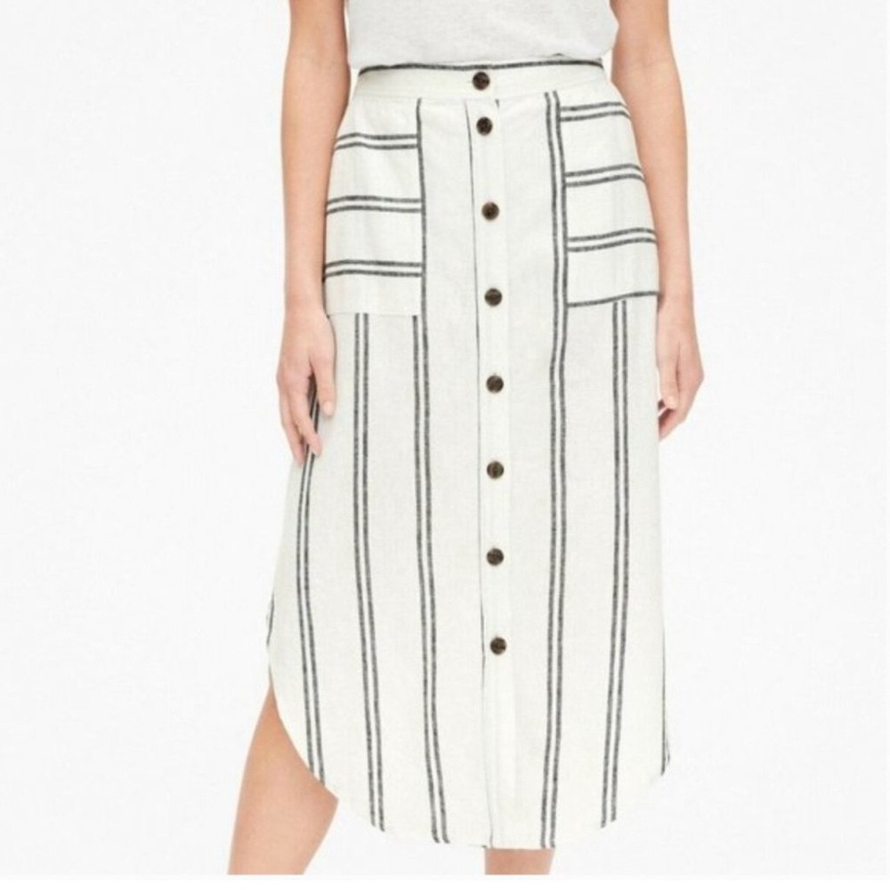 GAP Linen Blended Striped Skirt Button Front Pockets